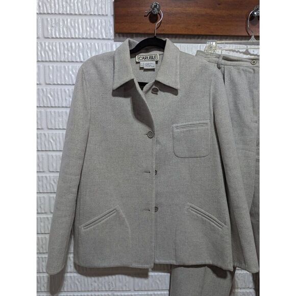 Carlisle Vintage Women's Gray Wool Pansuit Boxy Jacket Pleated Lined Pant Size 1 - Picture 2 of 9